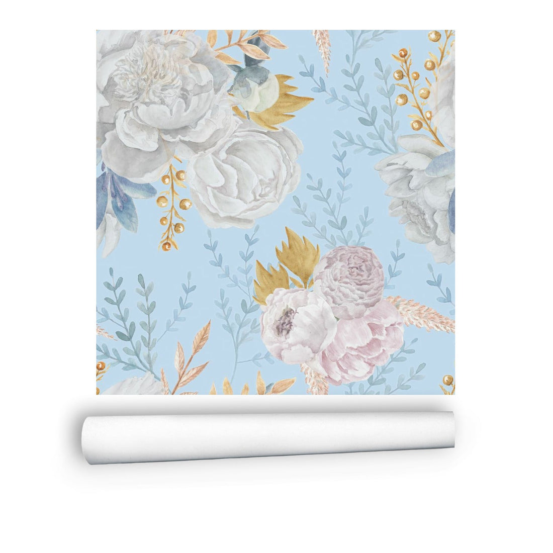 Kate McEnroe New York Pastel Blue And White Peony Floral Wall MuralWall Mural119302