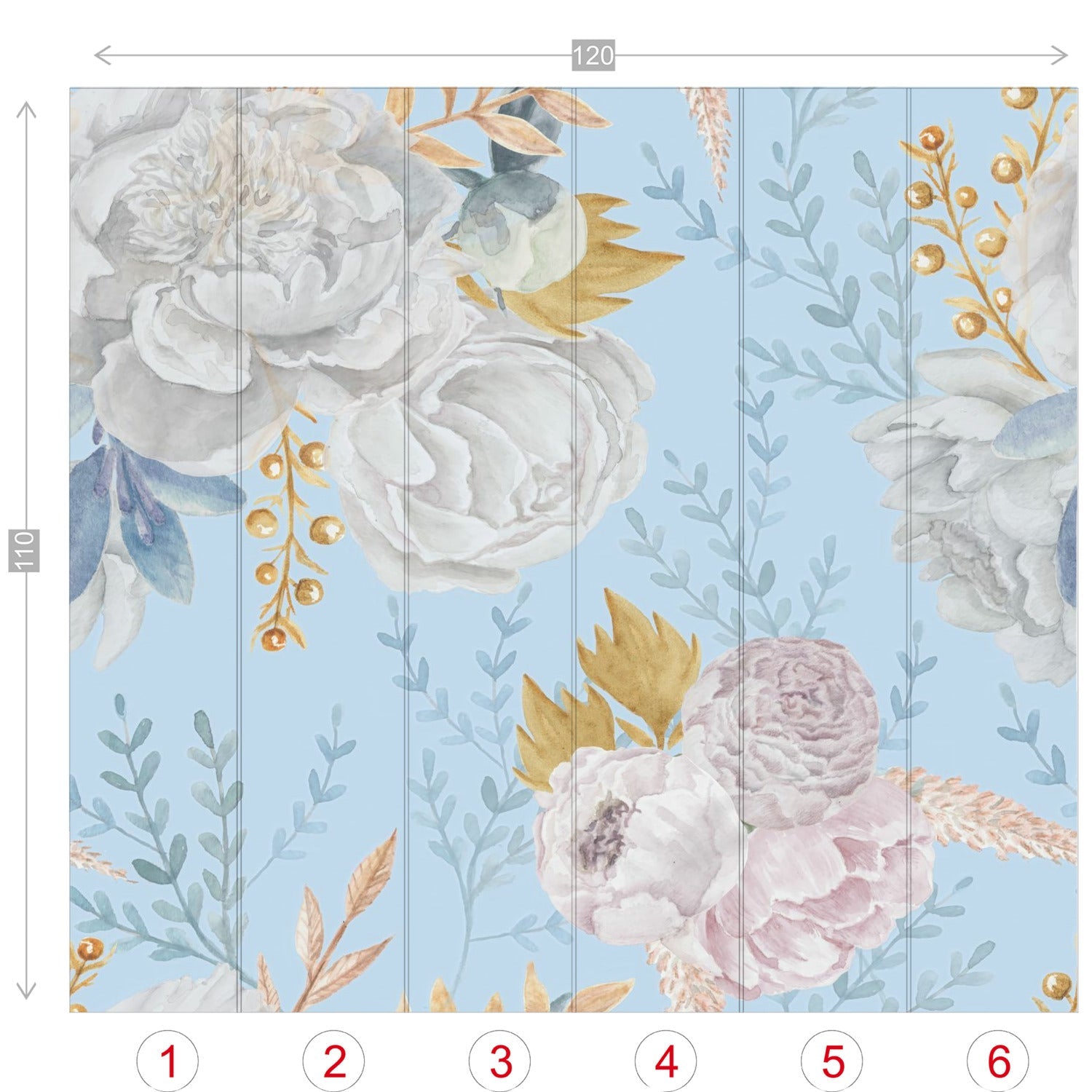 Kate McEnroe New York Pastel Blue And White Peony Floral Wall MuralWall Mural119308