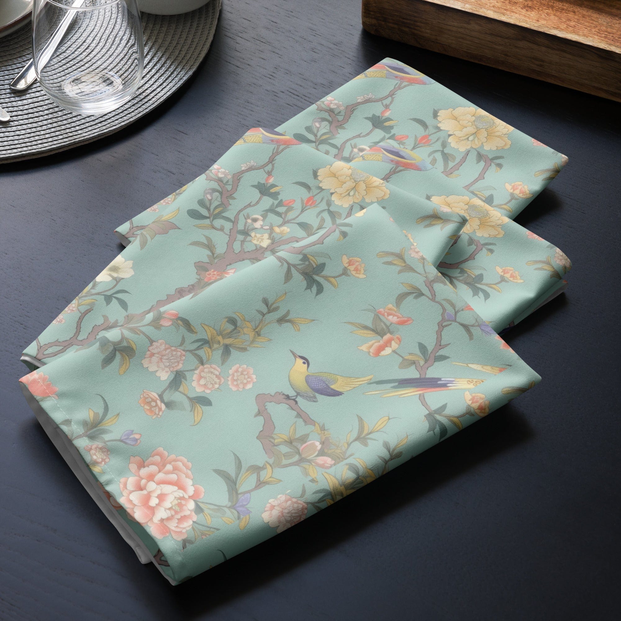 Kate McEnroe New York Pastel Chinoiserie Cloth Napkins, Set of 4, Elegant Floral and Bird Table LinensNapkins15541888431166700436