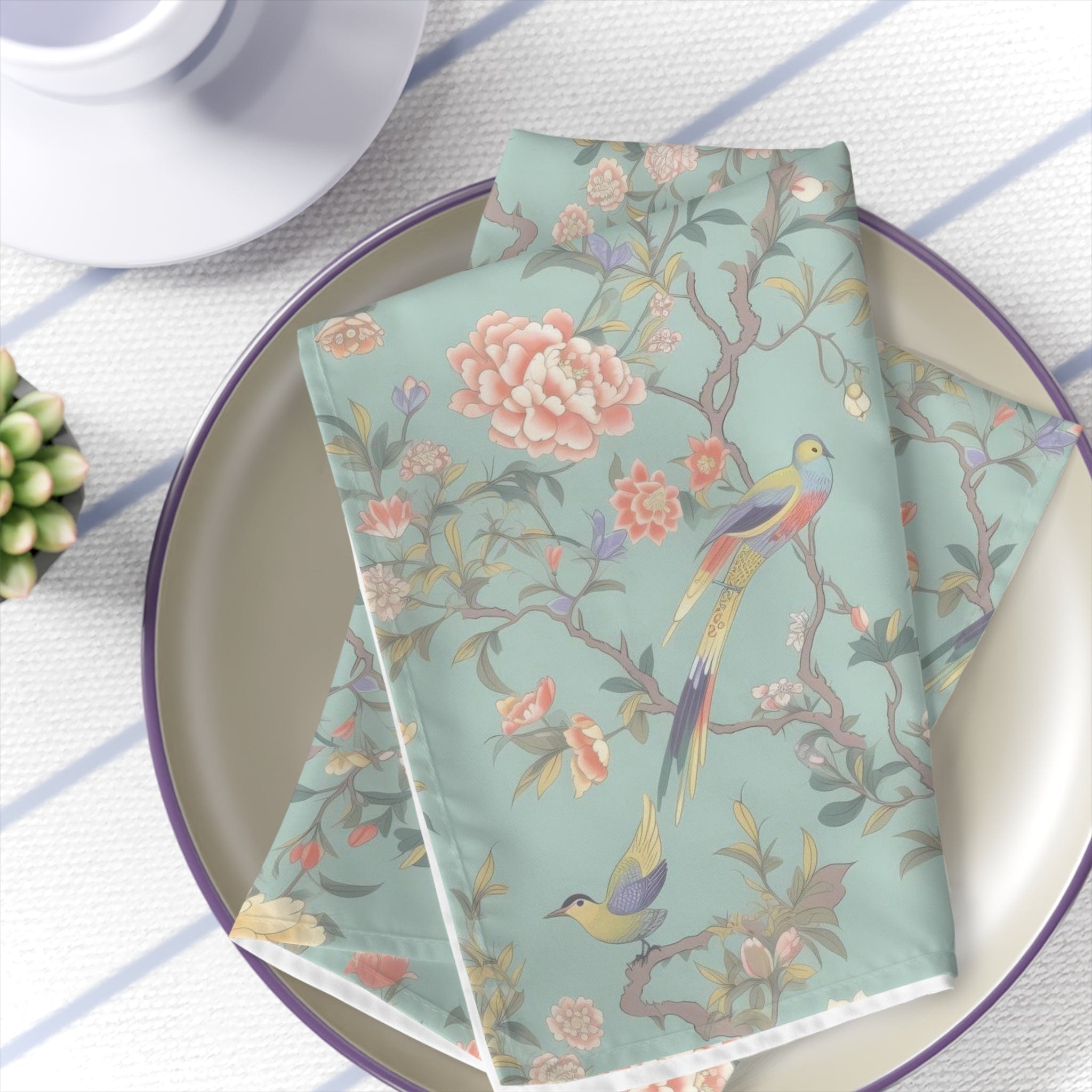 Kate McEnroe New York Pastel Chinoiserie Cloth Napkins, Set of 4, Elegant Floral and Bird Table LinensNapkins15541888431166700436