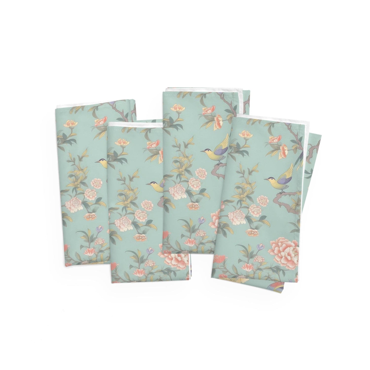 Kate McEnroe New York Pastel Chinoiserie Cloth Napkins, Set of 4, Elegant Floral and Bird Table LinensNapkins15541888431166700436