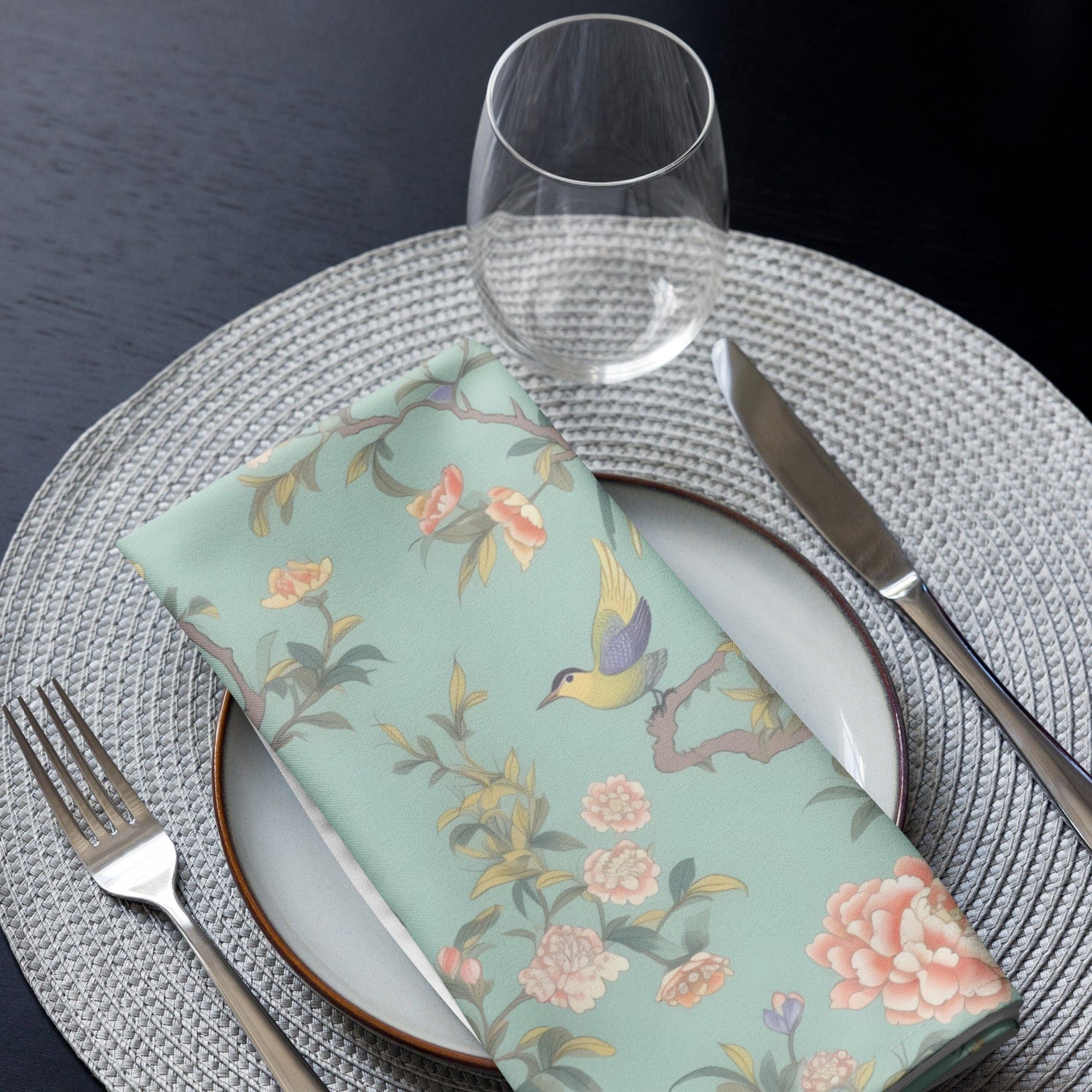 Kate McEnroe New York Pastel Chinoiserie Cloth Napkins, Set of 4, Elegant Floral and Bird Table LinensNapkins15541888431166700436