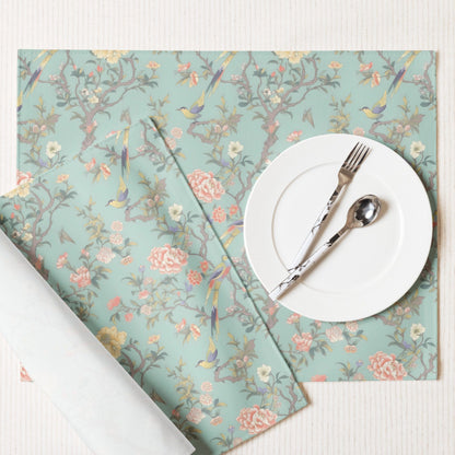 Kate McEnroe New York Pastel Chinoiserie Placemats, Set of 4, Elegant Floral and Bird Table MatsPlacemats9231200_17484