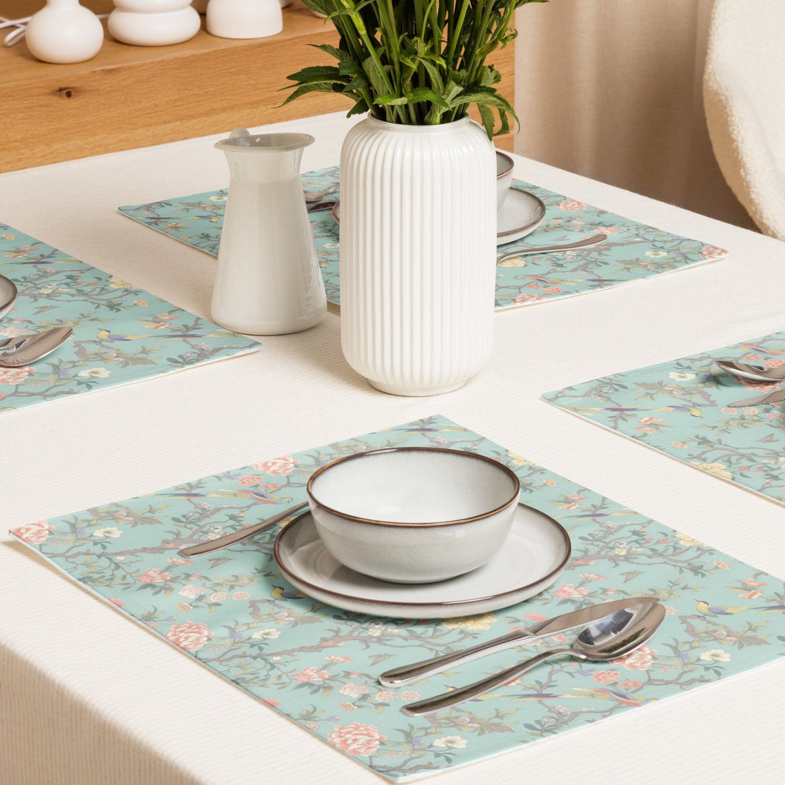 Kate McEnroe New York Pastel Chinoiserie Placemats, Set of 4, Elegant Floral and Bird Table MatsPlacemats9231200_17484