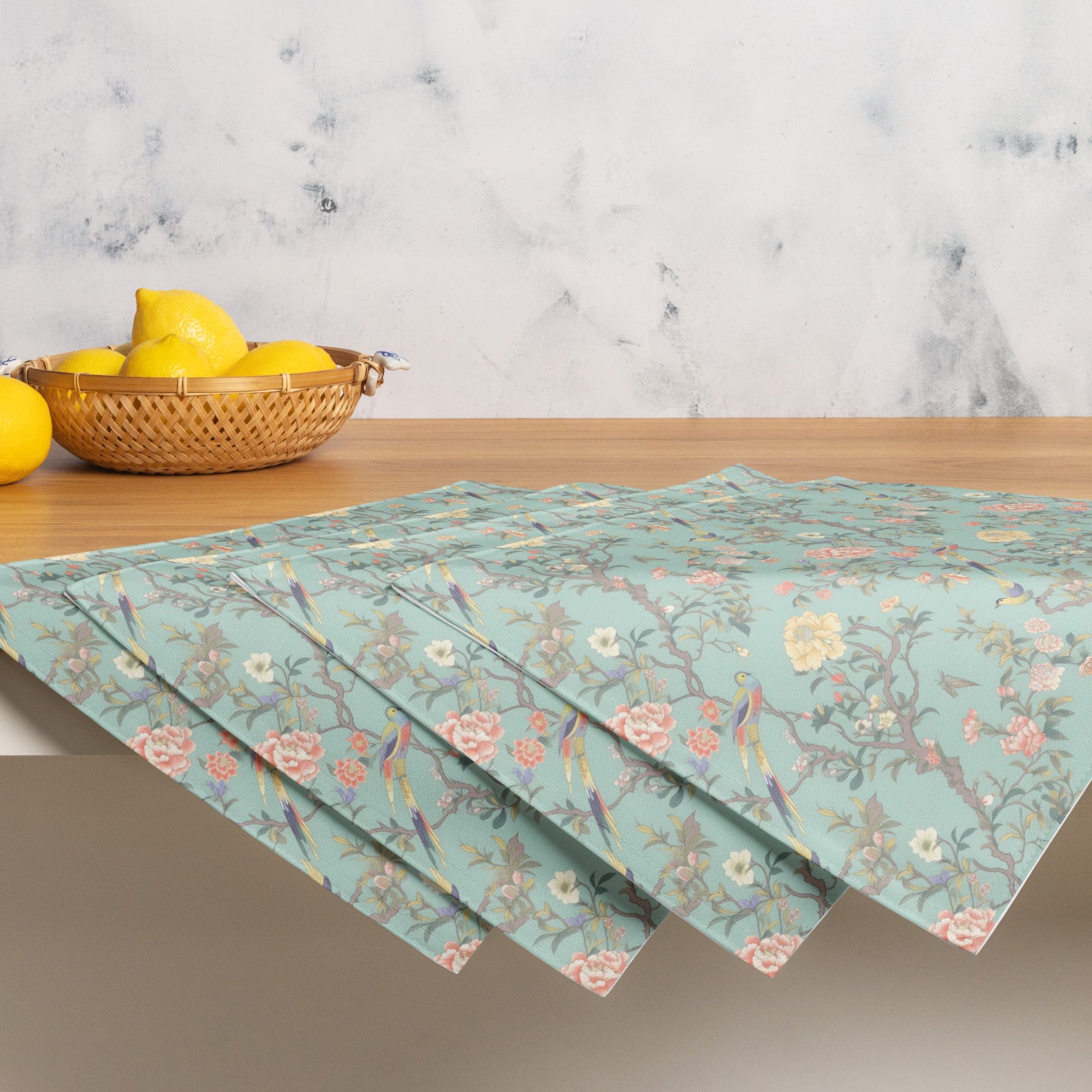 Kate McEnroe New York Pastel Chinoiserie Placemats, Set of 4, Elegant Floral and Bird Table MatsPlacemats9231200_17484