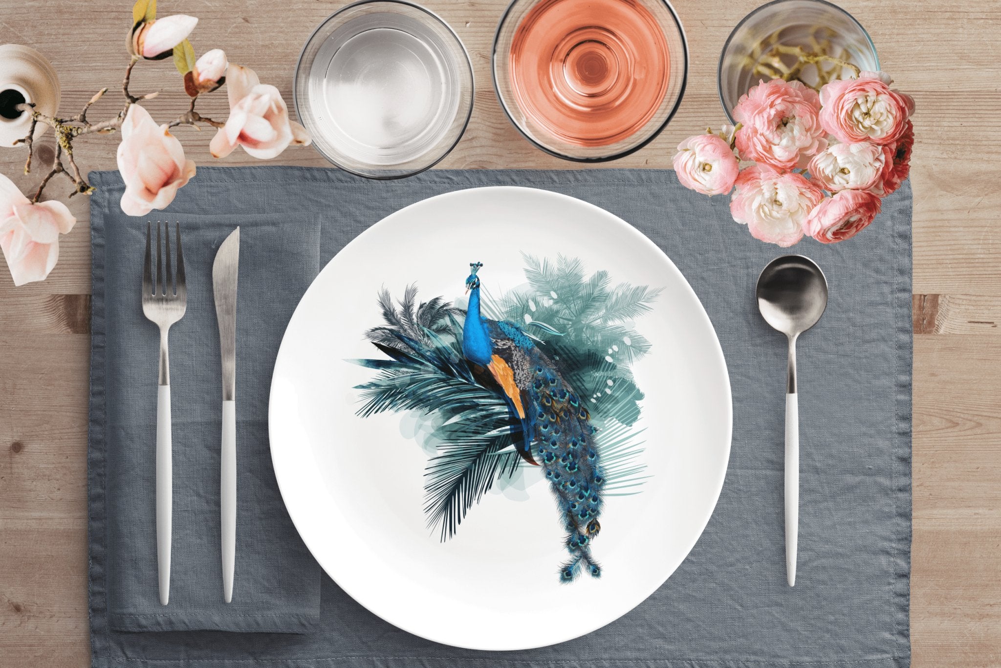 Peacock Bird Dinner Plate Set Kate McEnroe New York