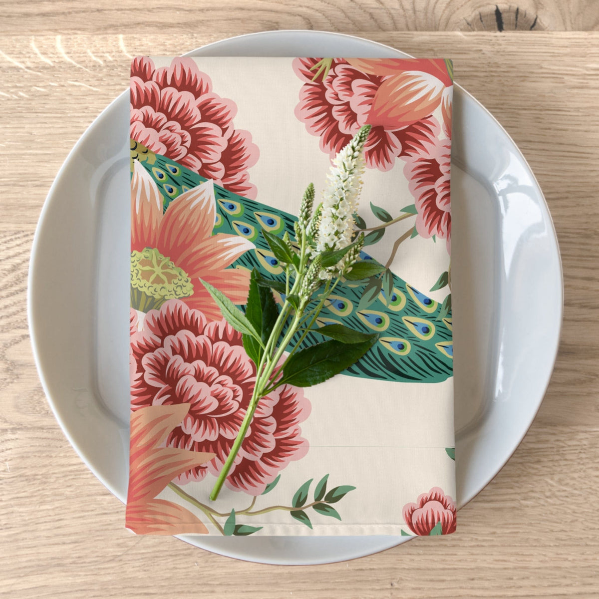Kate McEnroe New York Peacock Floral Chinoiserie Napkin Set, Elegant Table Linens, Exotic Garden Party DecorNapkins93047348784239980599
