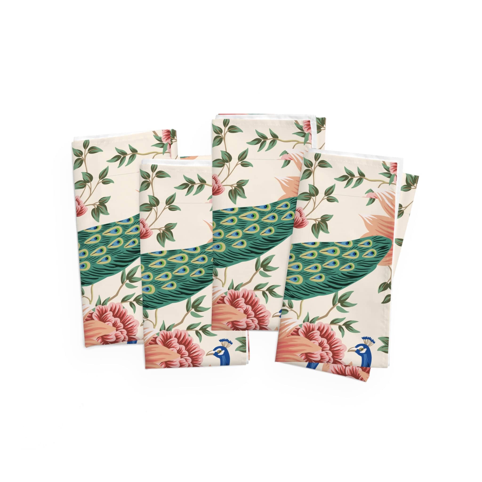 Kate McEnroe New York Peacock Floral Chinoiserie Napkin Set, Elegant Table Linens, Exotic Garden Party DecorNapkins93047348784239980599