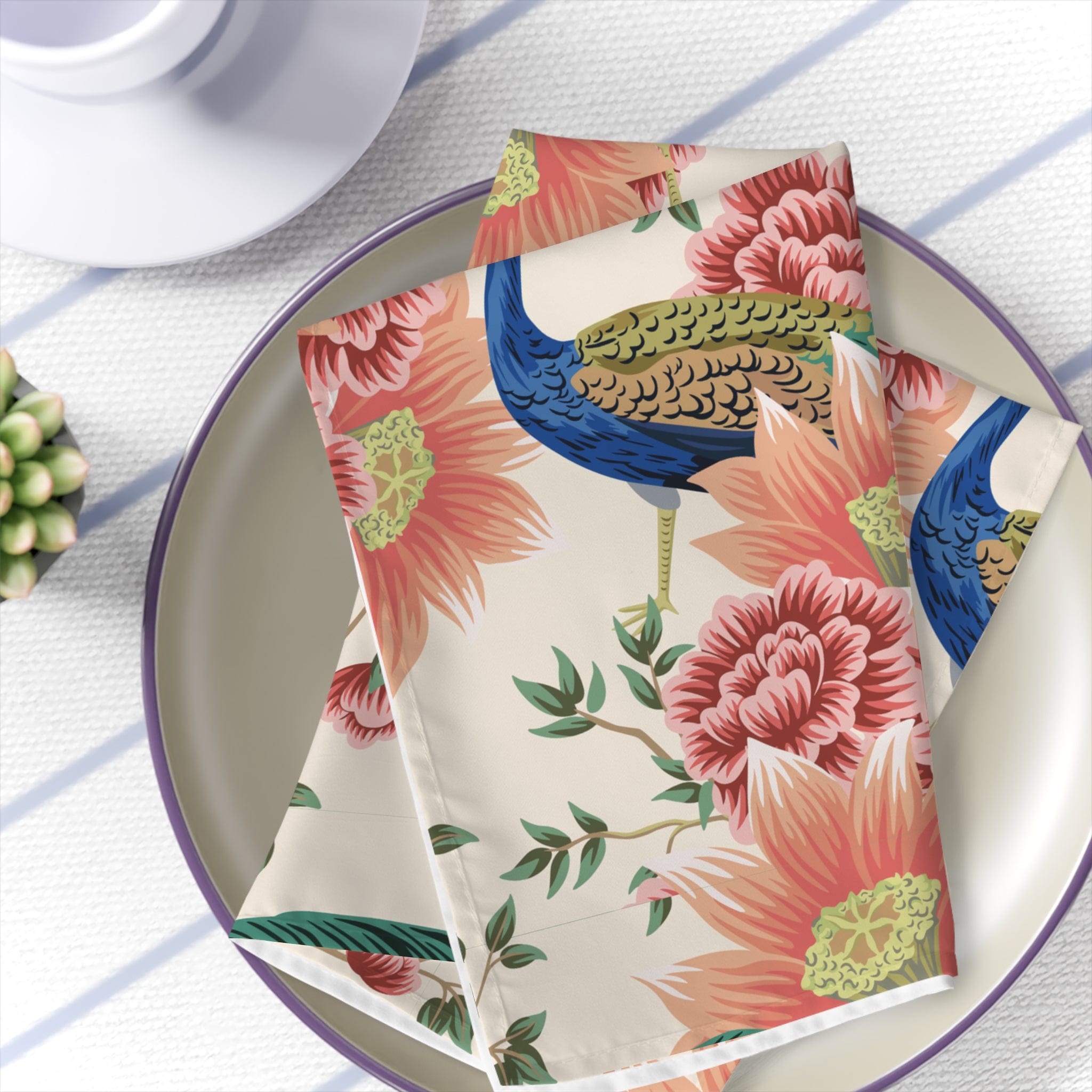 Kate McEnroe New York Peacock Floral Chinoiserie Napkin Set, Elegant Table Linens, Exotic Garden Party DecorNapkins93047348784239980599