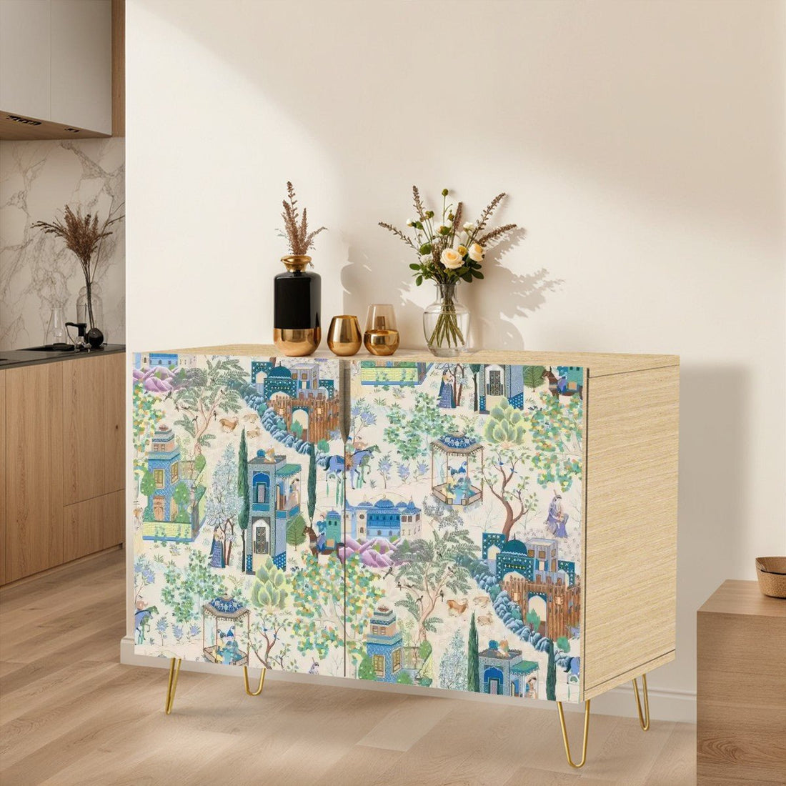 Kate McEnroe New York Persian Miniature Art Storage Cabinet, Ornate Vintage Boho SideboardStorage CabinetsFgRkch1sX2