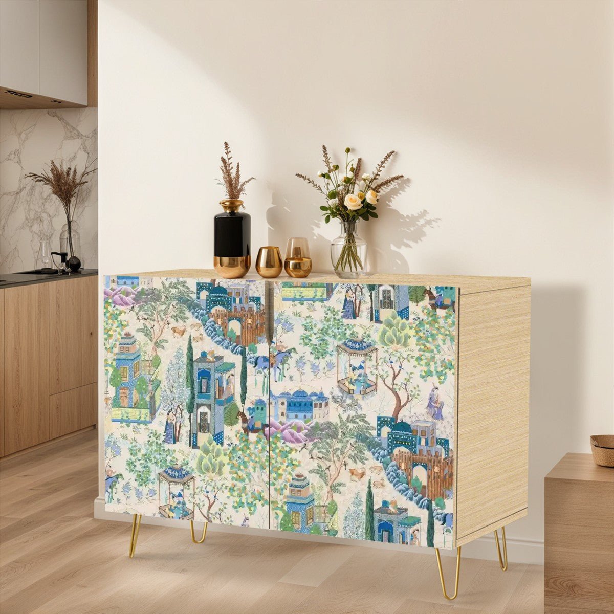 Kate McEnroe New York Persian Miniature Art Storage Cabinet, Ornate Vintage Boho SideboardStorage CabinetsFgRkch1sX2