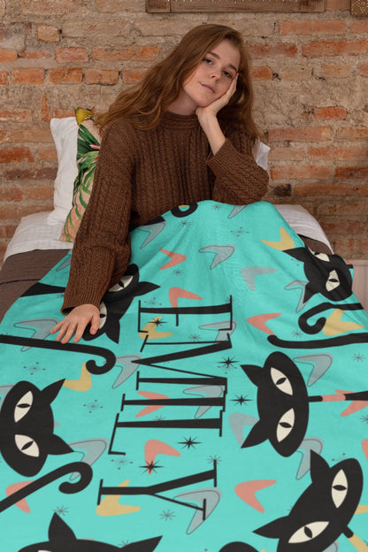 Kate McEnroe New York Personalized Atomic Cat Blanket, Custom Name Kitschy Cats Throw for Kids and Adults, 50 x 60 Inch, Gift for Her, Gift for Him Blankets