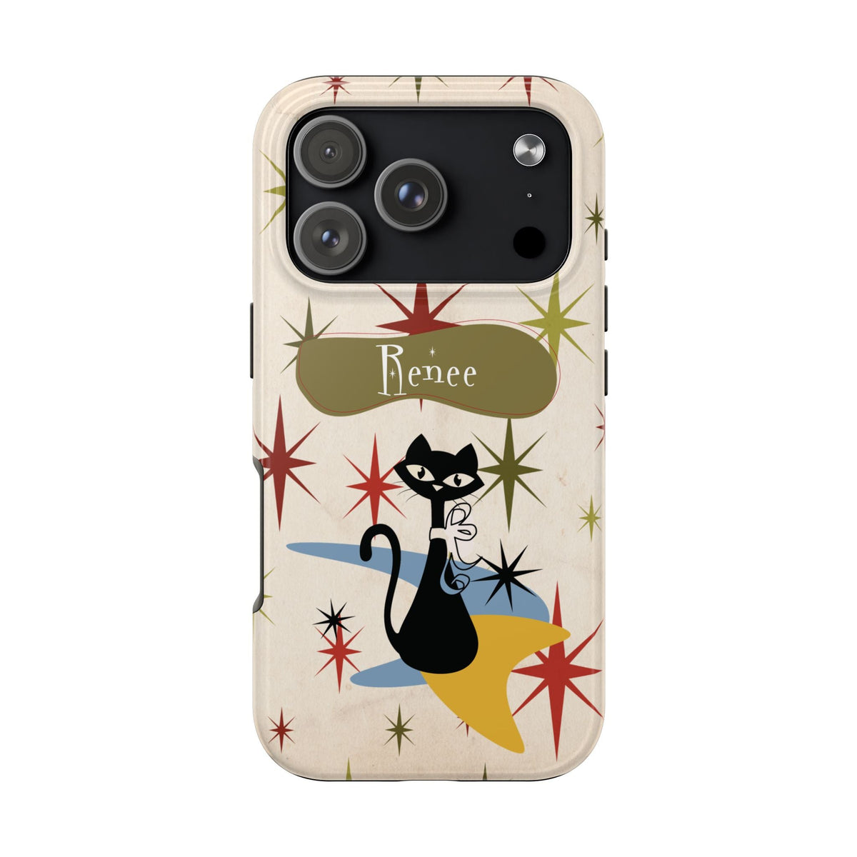 Kate McEnroe New York Personalized Atomic Cat Tough IPhone Cases, Mid Century Modern, Retro Kitschy Starburst, Christmas Gifts, MCM Holiday GiftPhone Cases20992570255604774122