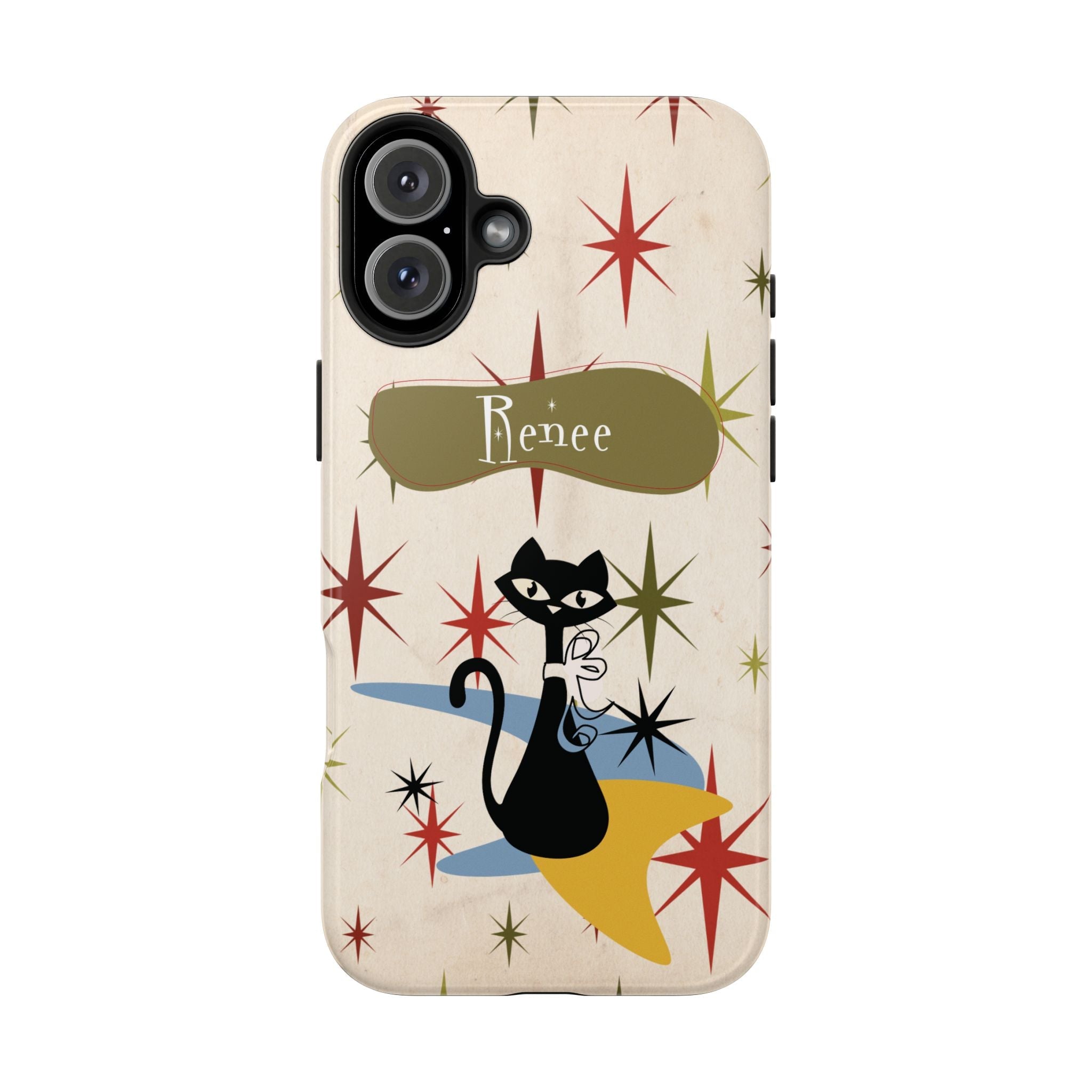 Kate McEnroe New York Personalized Atomic Cat Tough IPhone Cases, Mid Century Modern, Retro Kitschy Starburst, Christmas Gifts, MCM Holiday GiftPhone Cases22376462819599818688