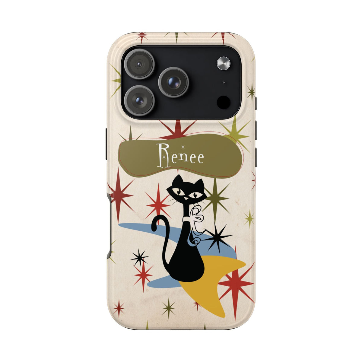 Kate McEnroe New York Personalized Atomic Cat Tough IPhone Cases, Mid Century Modern, Retro Kitschy Starburst, Christmas Gifts, MCM Holiday GiftPhone Cases25595970038005494839