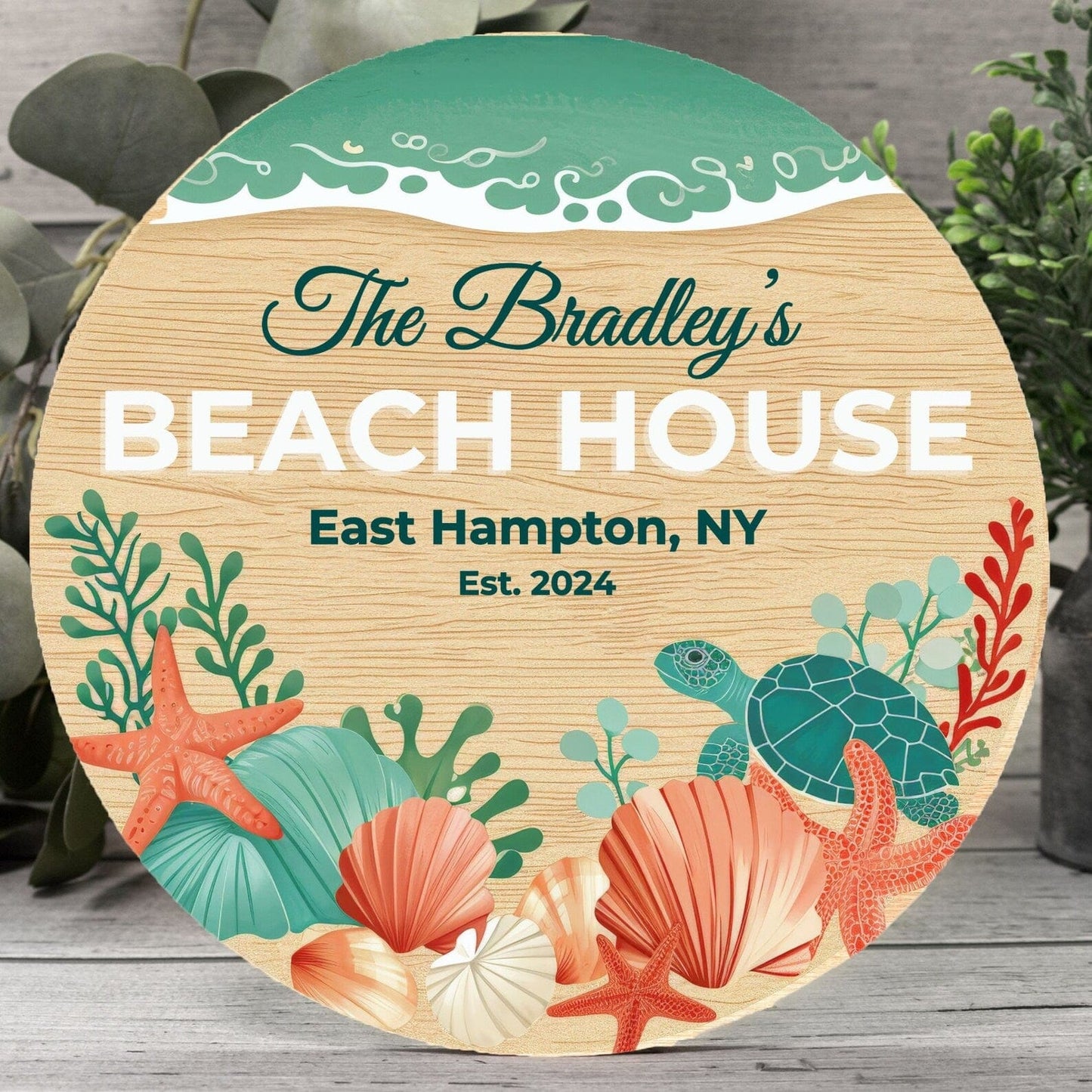 Kate McEnroe New York Personalized Beach House Door Sign, Coastal Welcome Wood Entry Hanger 12" (Round) Wood Round Signs Personalized Beach House Door Sign, Coastal Welcome Wood Entry Hanger 12" (Round) PMH58-12.2460822