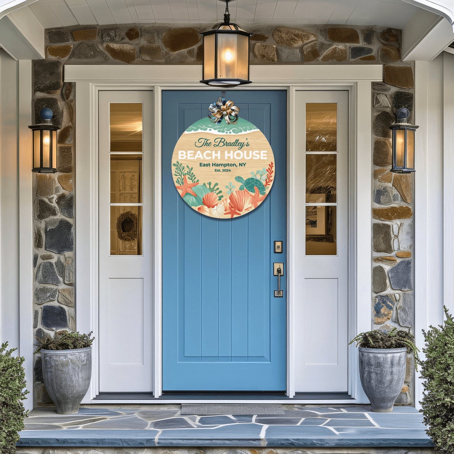 Kate McEnroe New York Personalized Beach House Door Sign, Coastal Welcome Wood Entry Hanger 12&quot; (Round)Door HangersPMH58 - 12.2460822