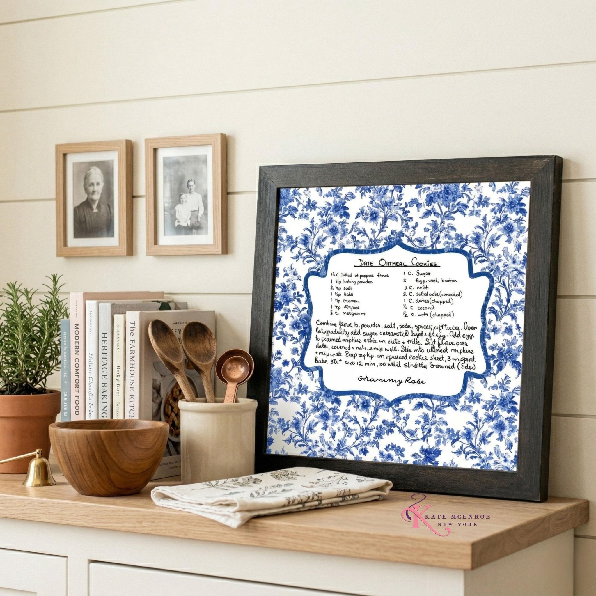 Kate McEnroe New York Personalized Chinoiserie Custom Family Recipe Keepsake Framed Wall ArtFramed Wall Art