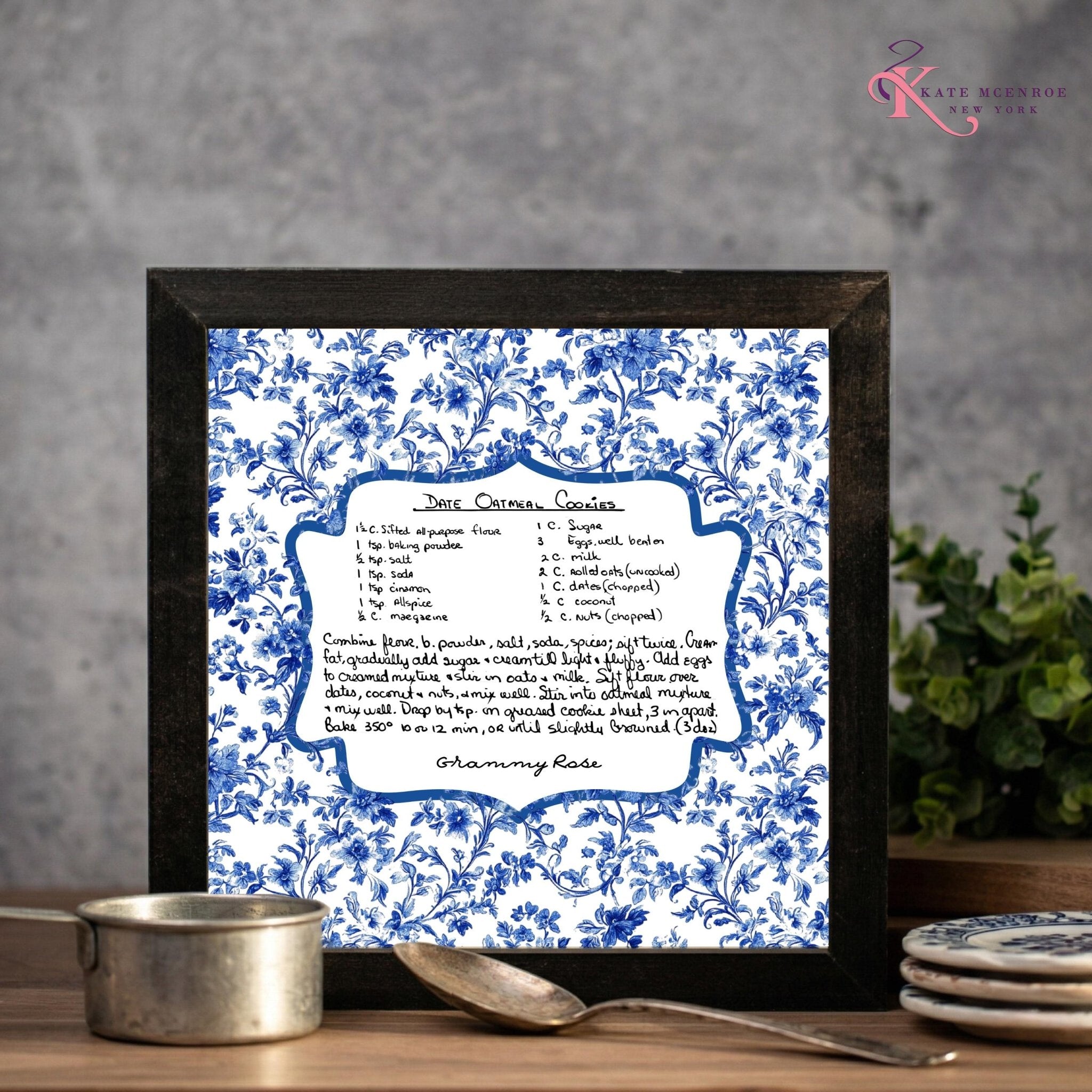 Kate McEnroe New York Personalized Chinoiserie Custom Family Recipe Keepsake Framed Wall ArtFramed Wall Art