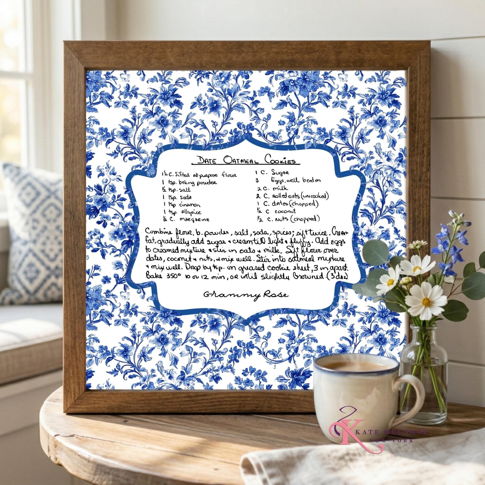Kate McEnroe New York Personalized Chinoiserie Custom Family Recipe Keepsake Framed Wall ArtFramed Wall Art