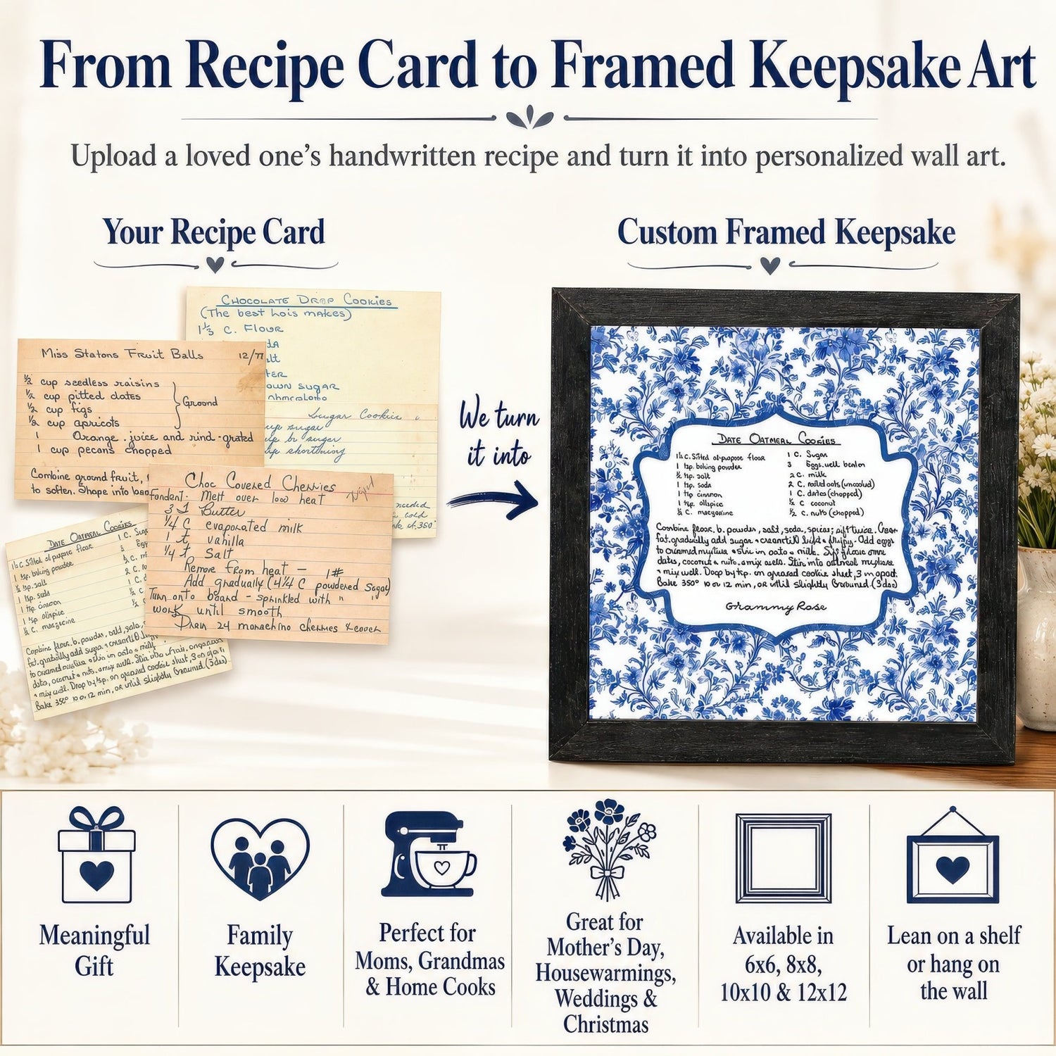 Kate McEnroe New York Personalized Chinoiserie Custom Family Recipe Keepsake Framed Wall ArtFramed Wall Art