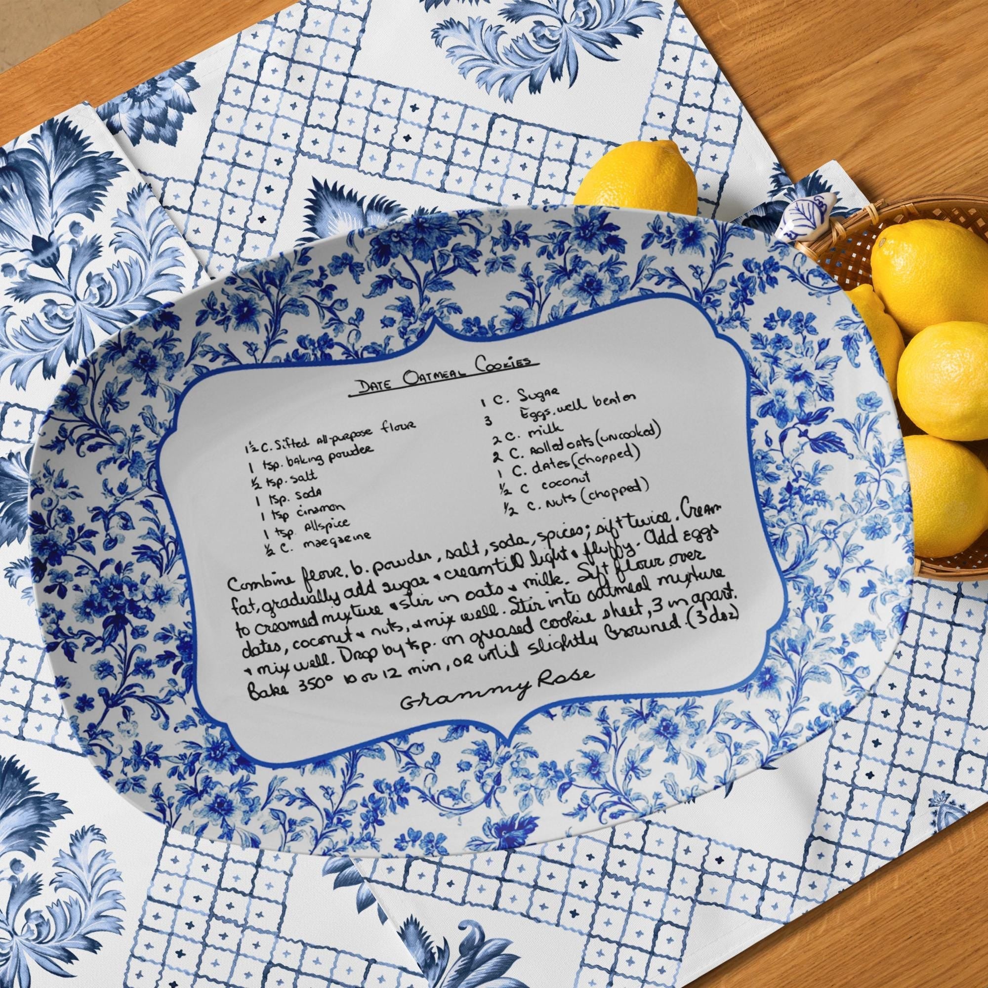 Kate McEnroe New York Personalized Chinoiserie Recipe Platter, Custom Handwritten Keepsake Dish, Family Heirloom Recipe Plate, Mother&