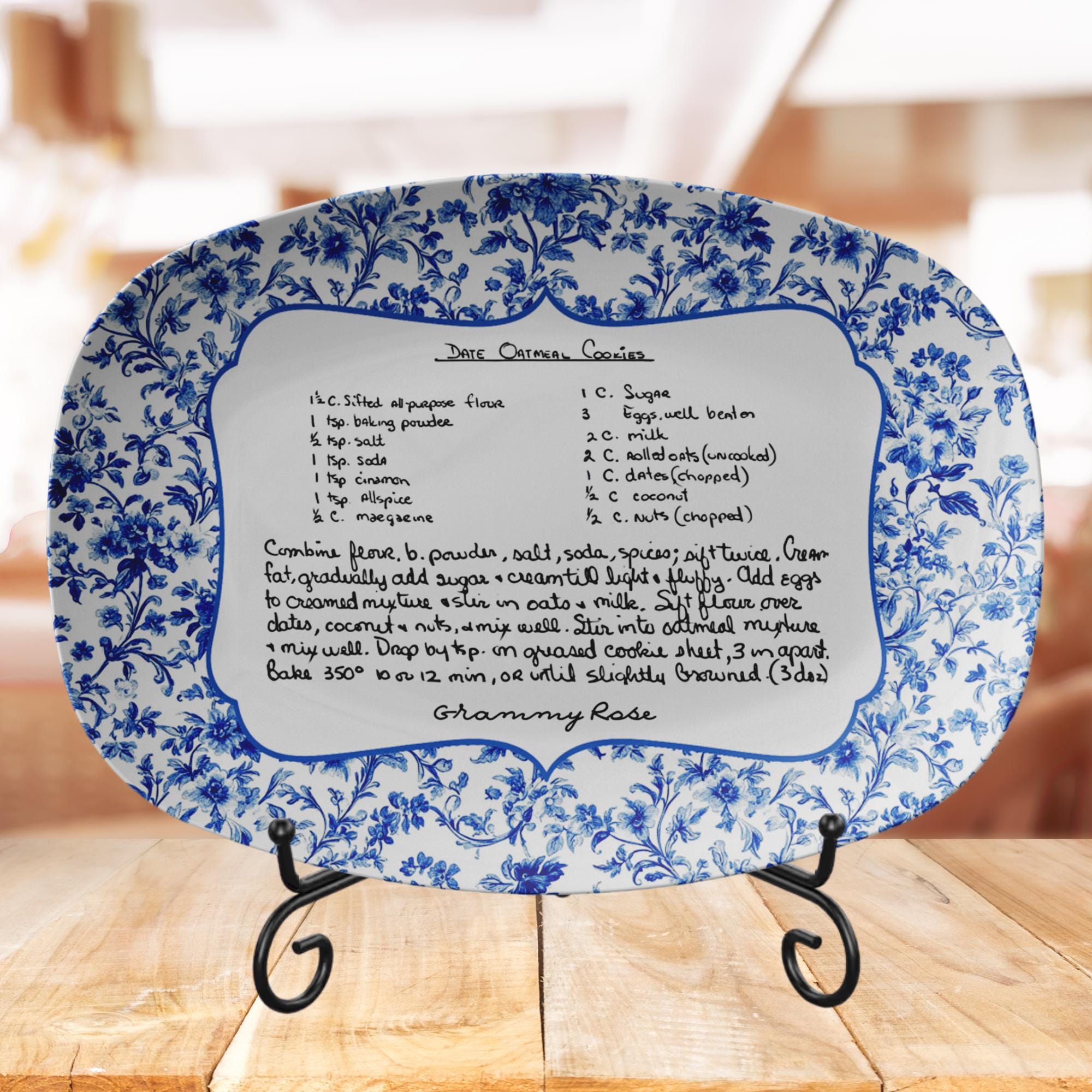Kate McEnroe New York Personalized Chinoiserie Recipe Platter, Custom Handwritten Keepsake Dish, Family Heirloom Recipe Plate, Mother&