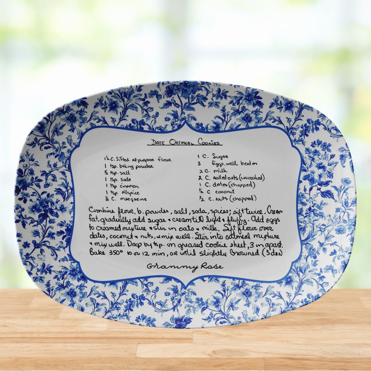 Kate McEnroe New York Personalized Chinoiserie Recipe Platter, Custom Handwritten Keepsake Dish, Family Heirloom Recipe Plate, Mother&