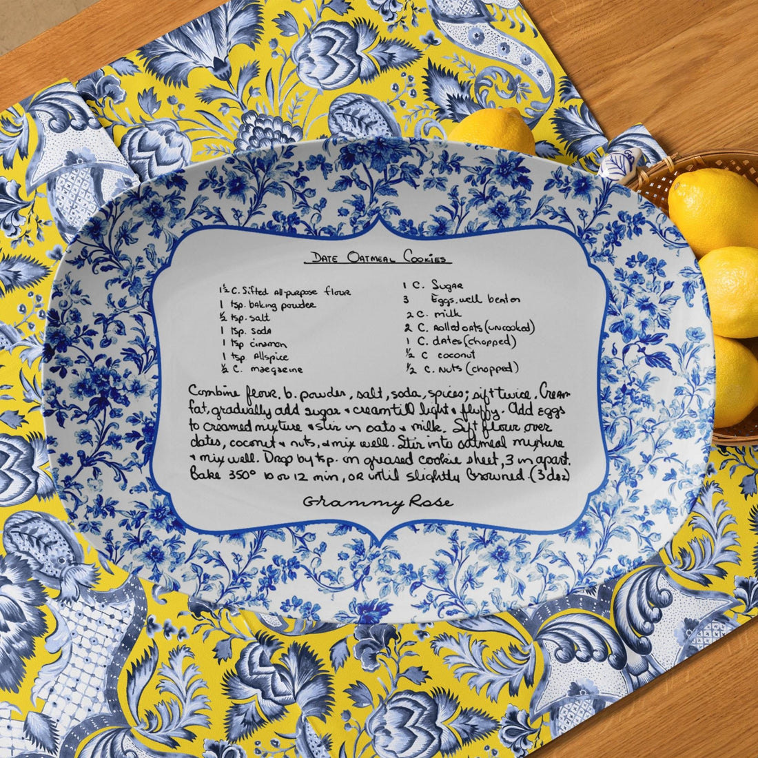 Kate McEnroe New York Personalized Chinoiserie Recipe Platter, Custom Handwritten Keepsake Dish, Family Heirloom Recipe Plate, Mother&