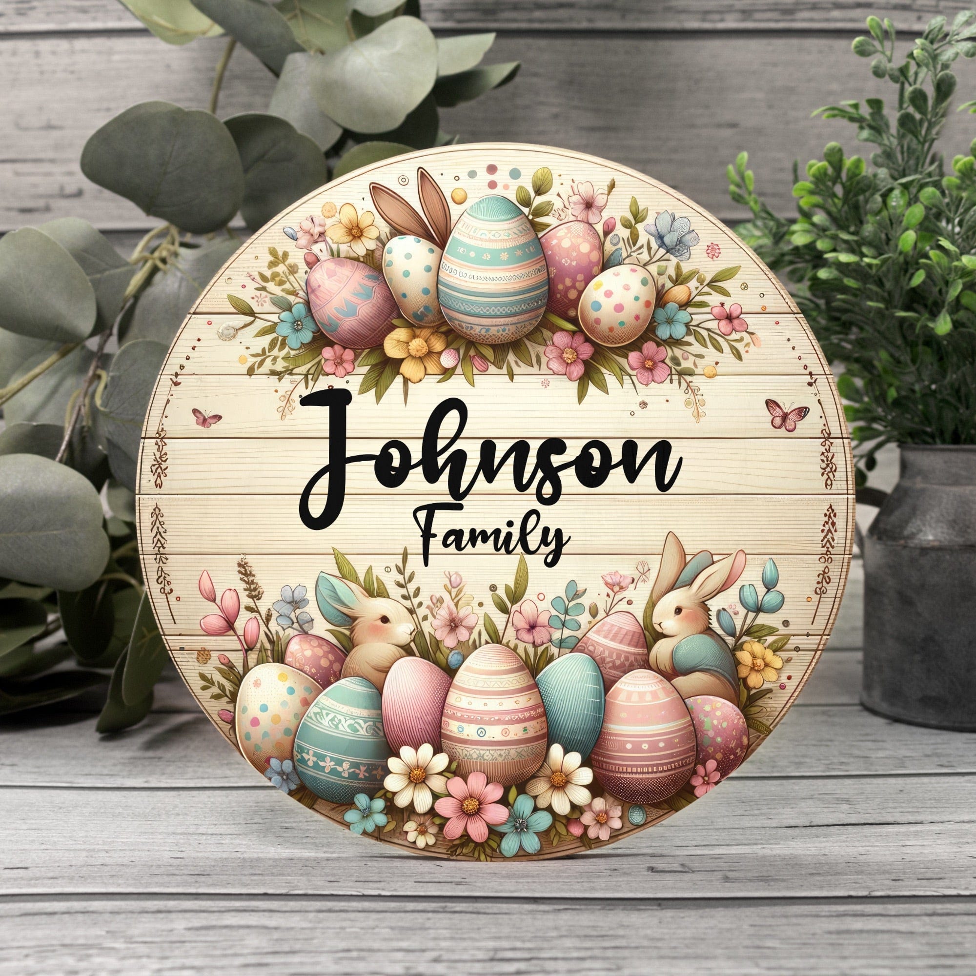 Kate McEnroe New York Personalized Easter Door Hanger, Custom Easter Bunny Wooden Door Sign, Farmhouse Rustic Family Front Door Decor, Welcome Spring WreathDoor HangersPMH58 - 10.2536373