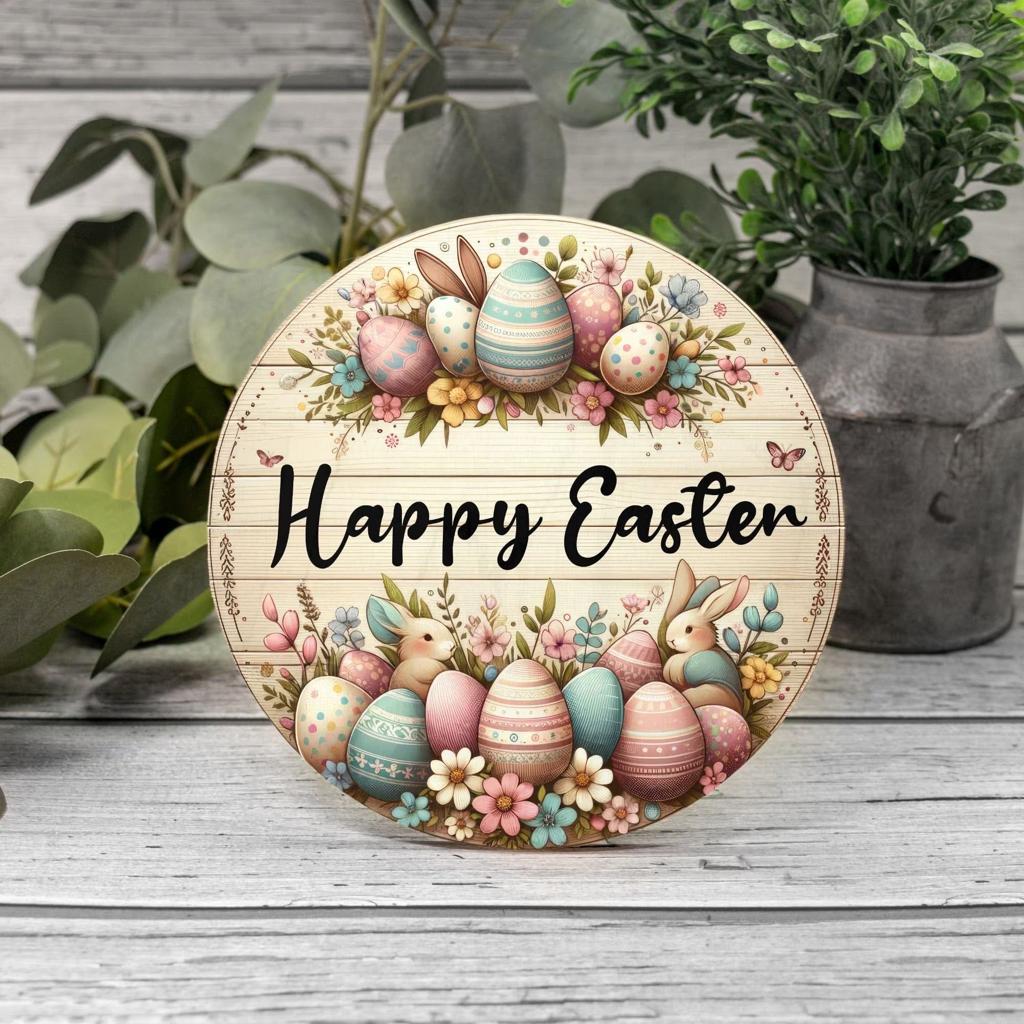 Kate McEnroe New York Personalized Easter Door Hanger, Custom Easter Bunny Wooden Door Sign, Farmhouse Rustic Family Front Door Decor, Welcome Spring WreathDoor HangersPMH58 - 10.2536373