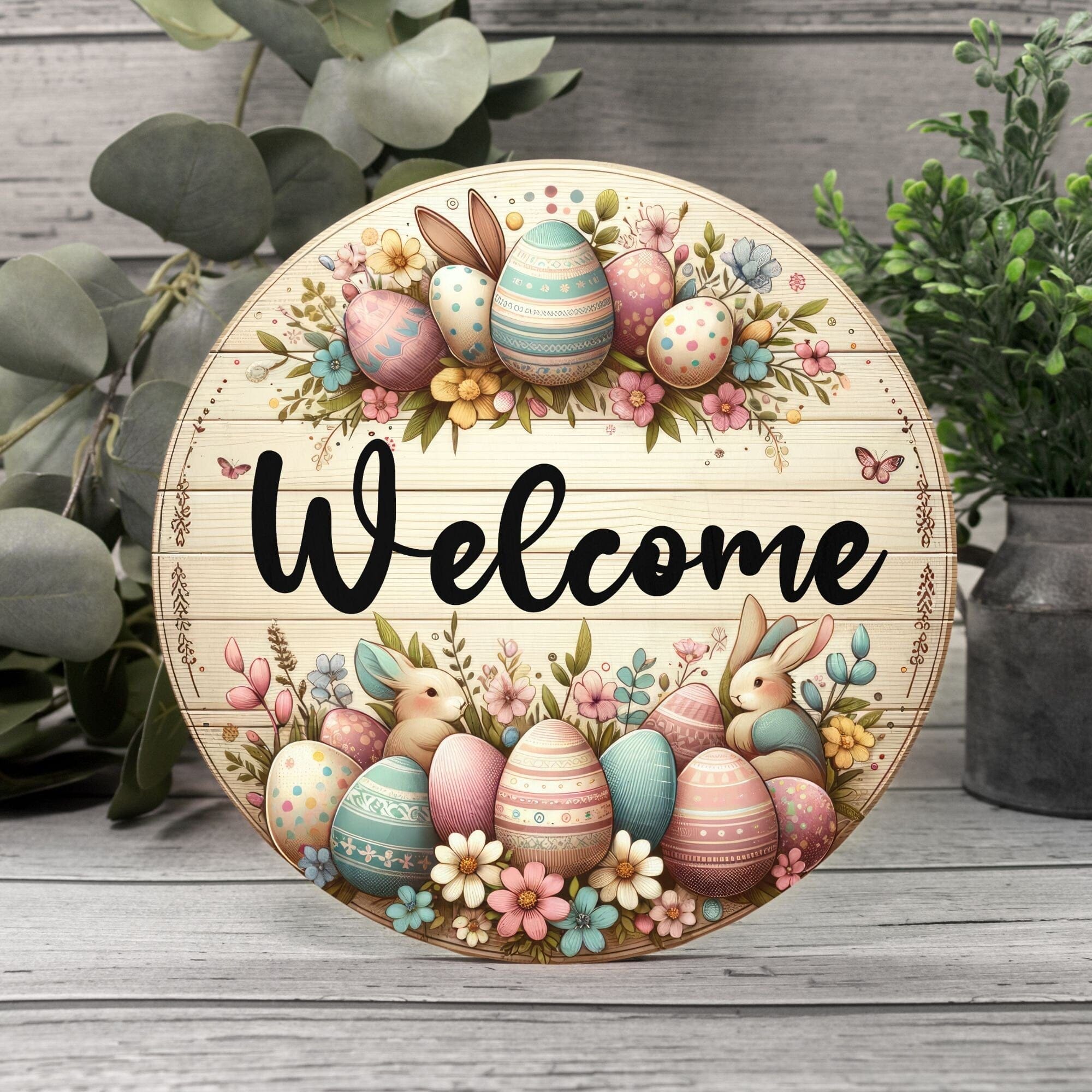 Kate McEnroe New York Personalized Easter Door Hanger, Custom Easter Bunny Wooden Door Sign, Farmhouse Rustic Family Front Door Decor, Welcome Spring WreathDoor HangersPMH58 - 10.2536373