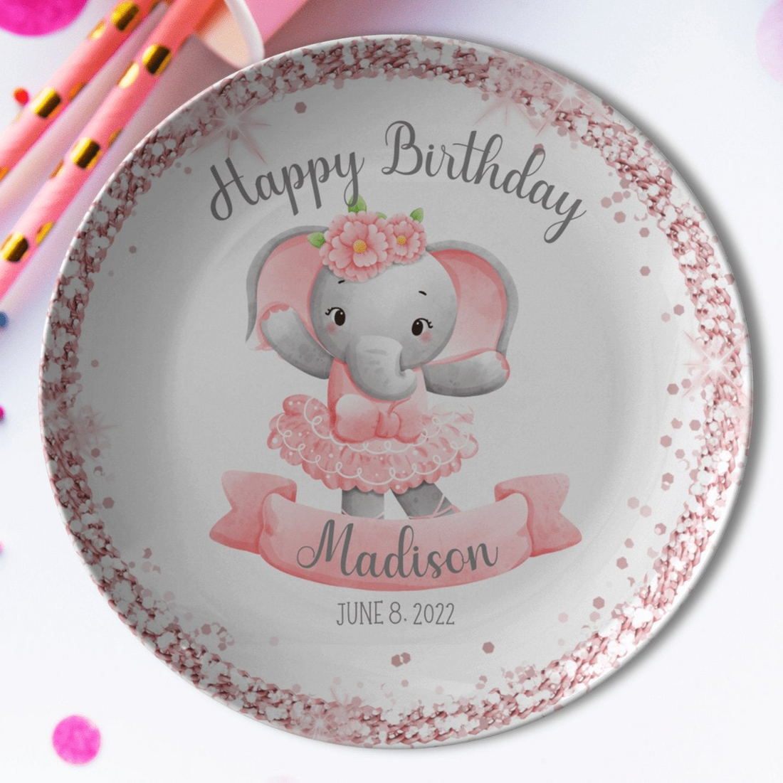 Personalized Elephant Ballerina Birthday Plate