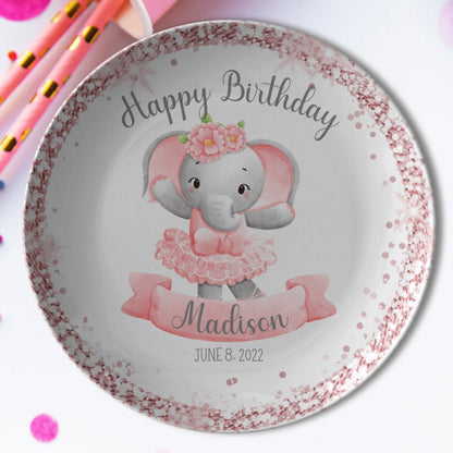 Kate McEnroe New York Personalized Elephant Ballerina Birthday PlatePlatesPP2 - ELE - BAL - 2S