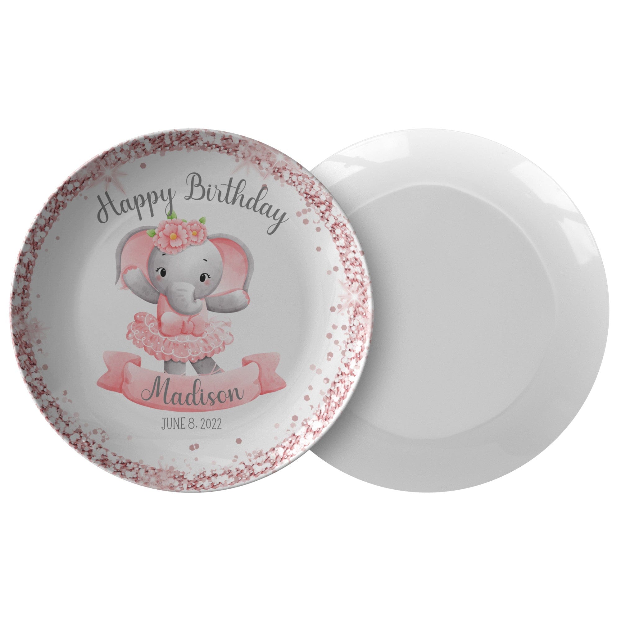 Kate McEnroe New York Personalized Elephant Ballerina Birthday PlatePlatesPP2 - ELE - BAL - 2S