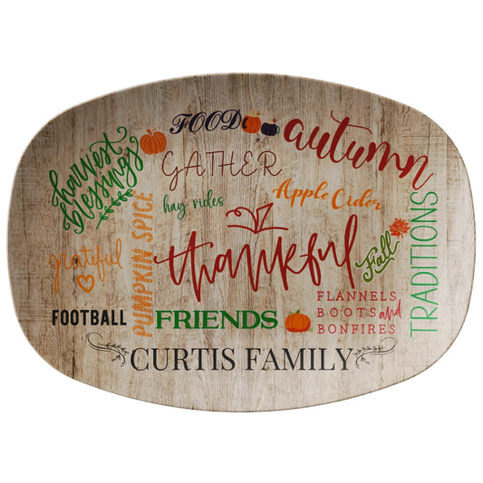 Kate McEnroe New York Personalized Fall Thanksgiving Family Name Platter Brown Wood Personalized Platters 9727