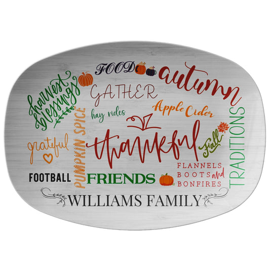 Kate McEnroe New York Personalized Fall Thanksgiving Family Name Platter White Wood Serving Platters 9727