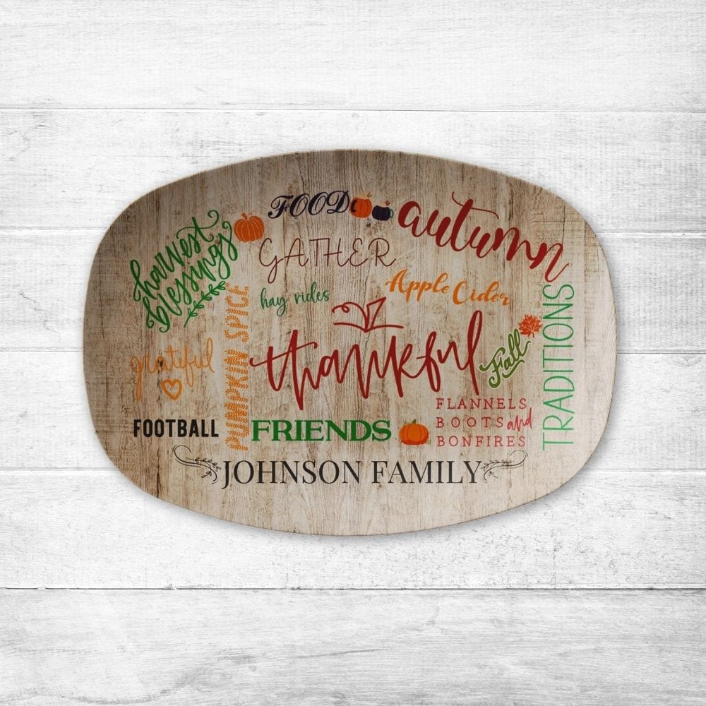 Kate McEnroe New York Personalized Fall Thanksgiving Family Name PlatterServing PlattersP23 - WAT - THG - 2