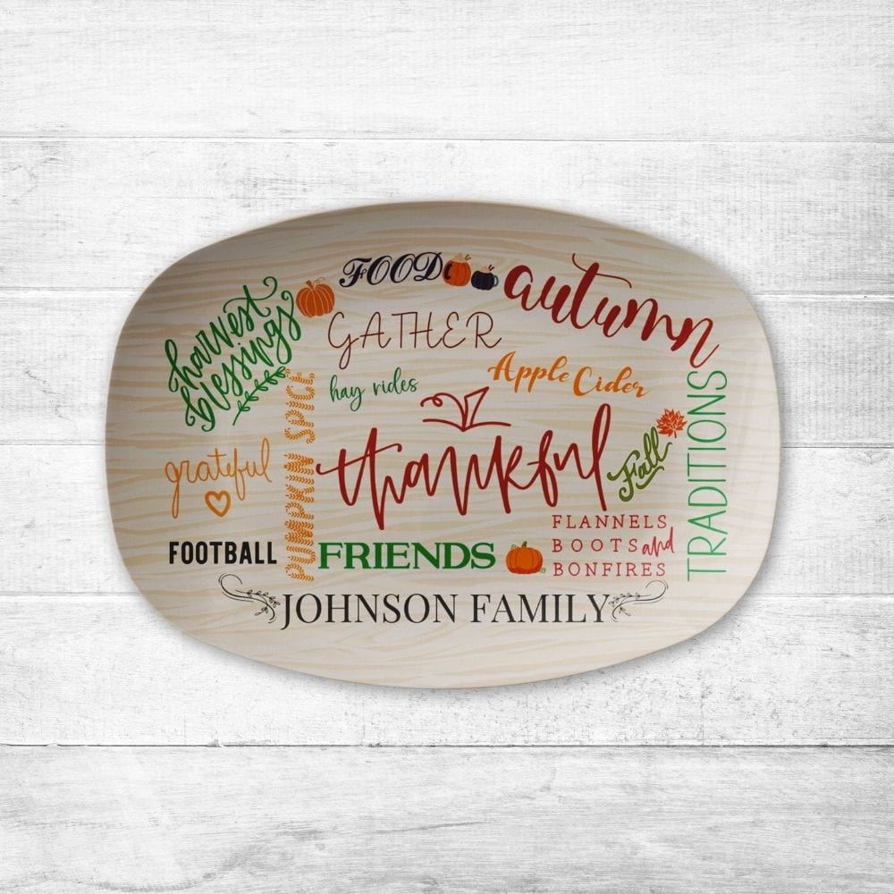 Kate McEnroe New York Personalized Fall Thanksgiving Family Name PlatterServing PlattersP23 - WAT - THG - 2