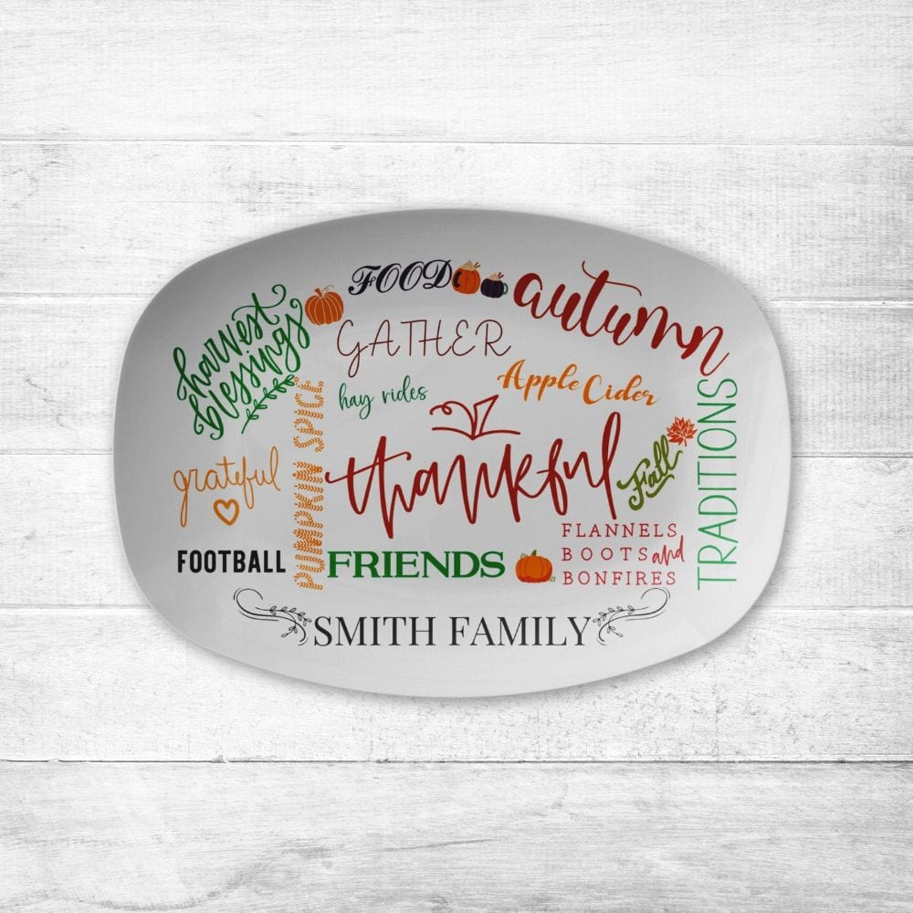 Kate McEnroe New York Personalized Fall Thanksgiving Family Name PlatterServing PlattersP23 - WAT - THG - 2