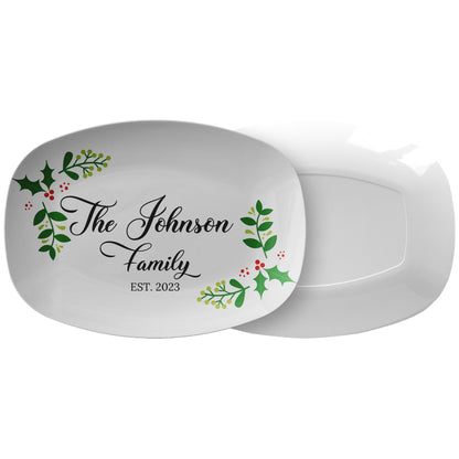 teelaunch Personalized Family Name Christmas Holly Platter Kitchenware 9727