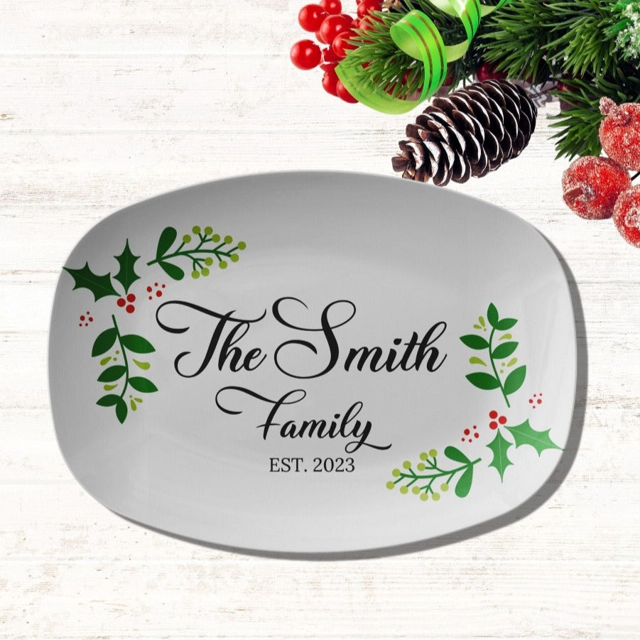 teelaunch Personalized Family Name Christmas Holly Platter Kitchenware 9727
