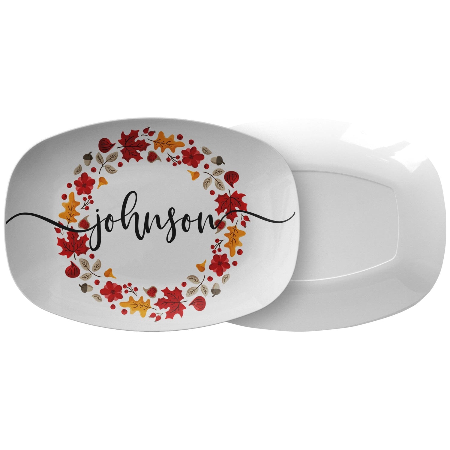 teelaunch Personalized Family Name Fall Leaves Platter Kitchenware 9727