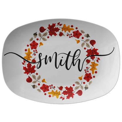 Kate McEnroe New York Personalized Family Name Fall Leaves Platter Personalized Platters PP3-FLL-CIR-2