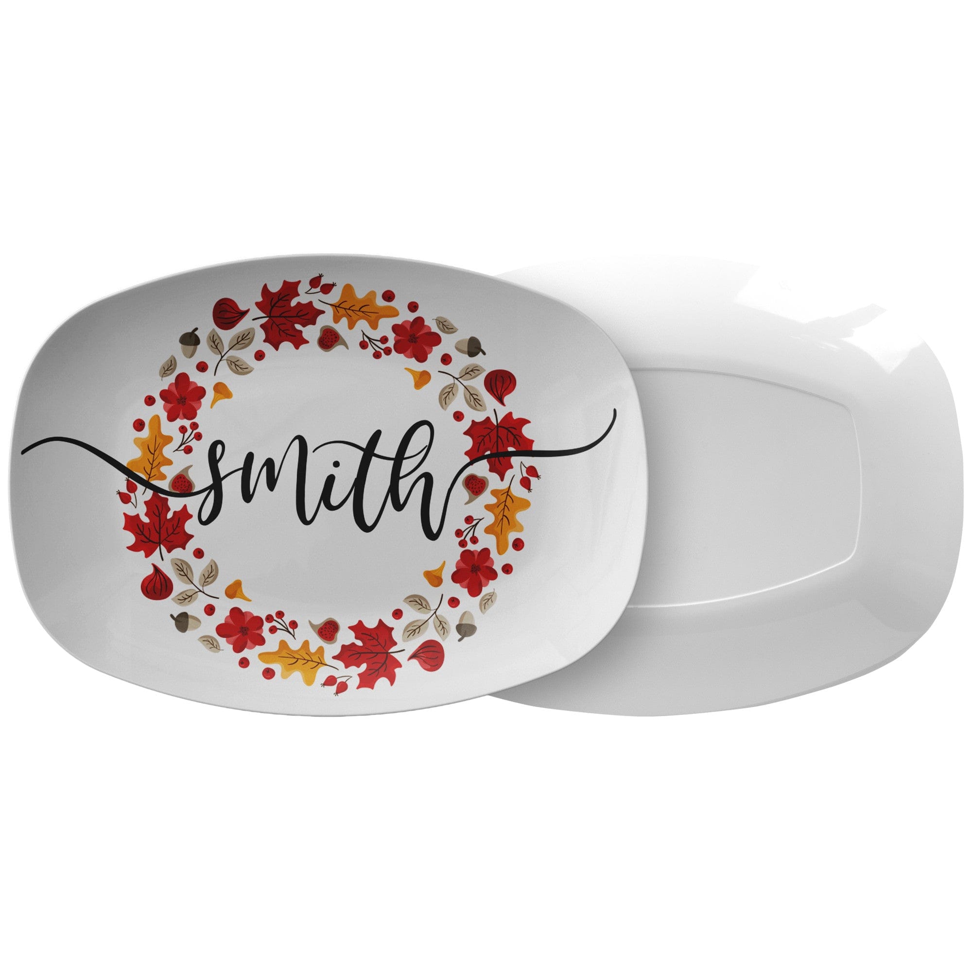 Kate McEnroe New York Personalized Family Name Fall Leaves PlatterServing PlattersPP3 - FLL - CIR - 2