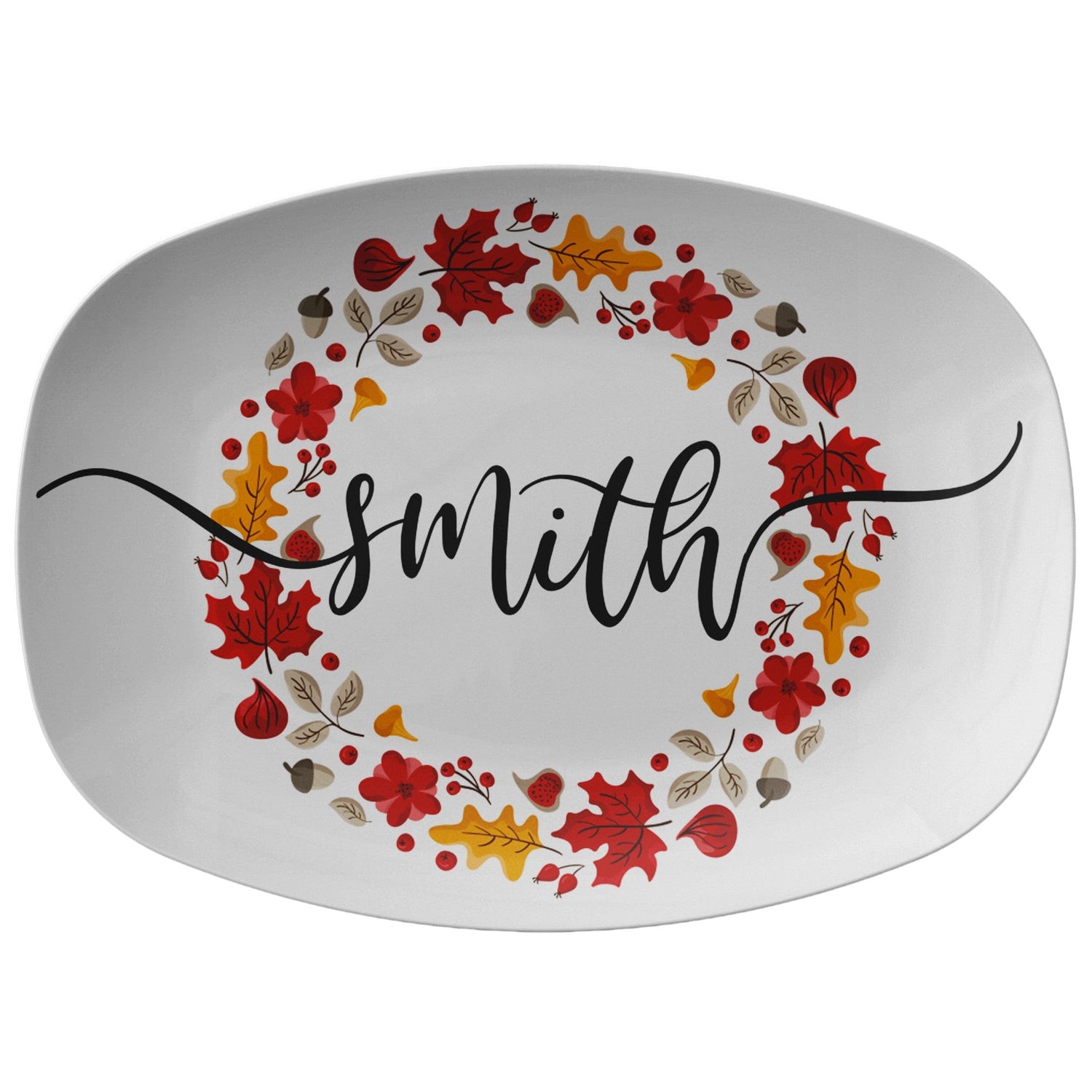 Kate McEnroe New York Personalized Family Name Fall Leaves PlatterServing PlattersPP3 - FLL - CIR - 2