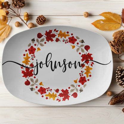 Kate McEnroe New York Personalized Family Name Fall Leaves PlatterServing PlattersPP3 - FLL - CIR - 2