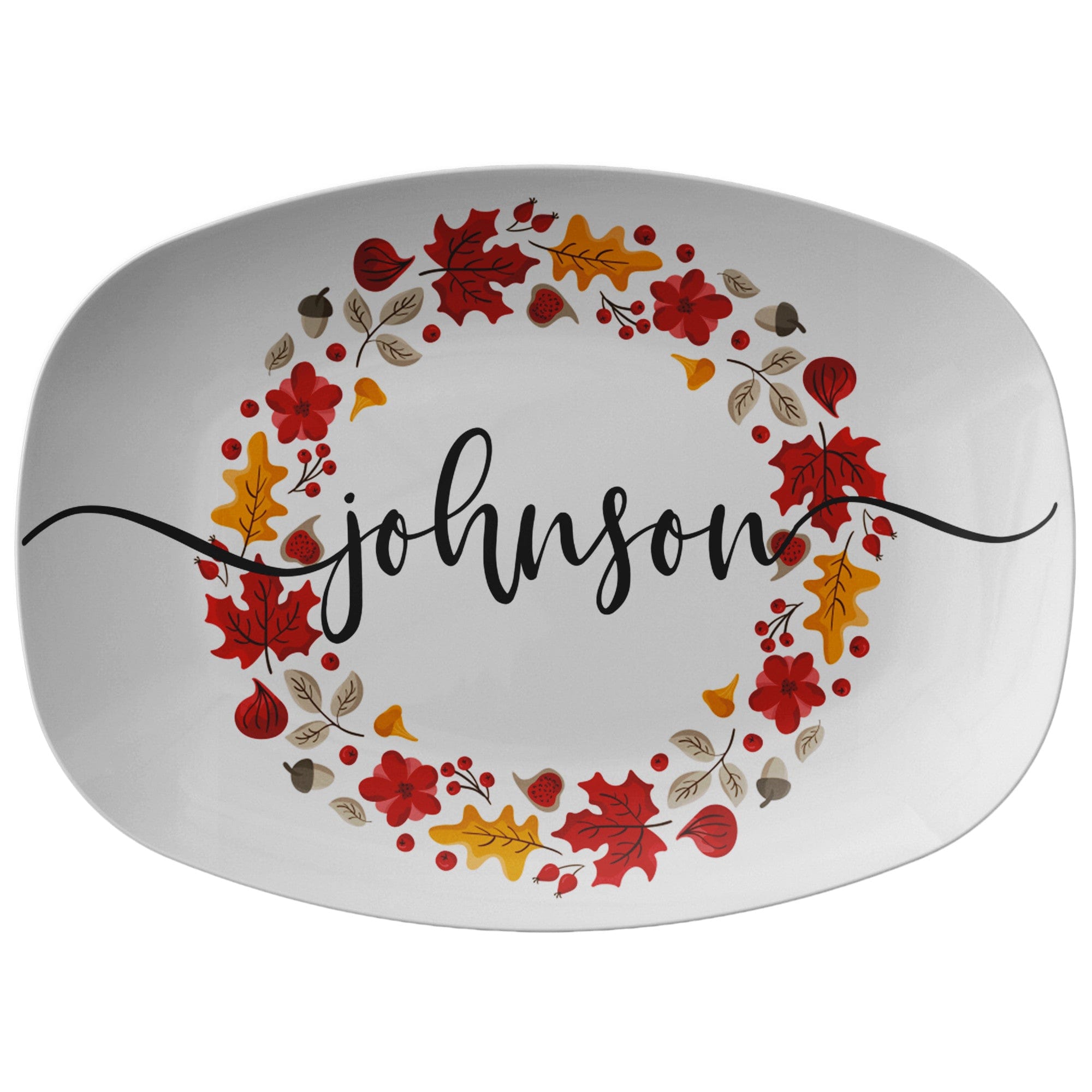 Kate McEnroe New York Personalized Family Name Fall Leaves PlatterServing PlattersPP3 - FLL - CIR - 2