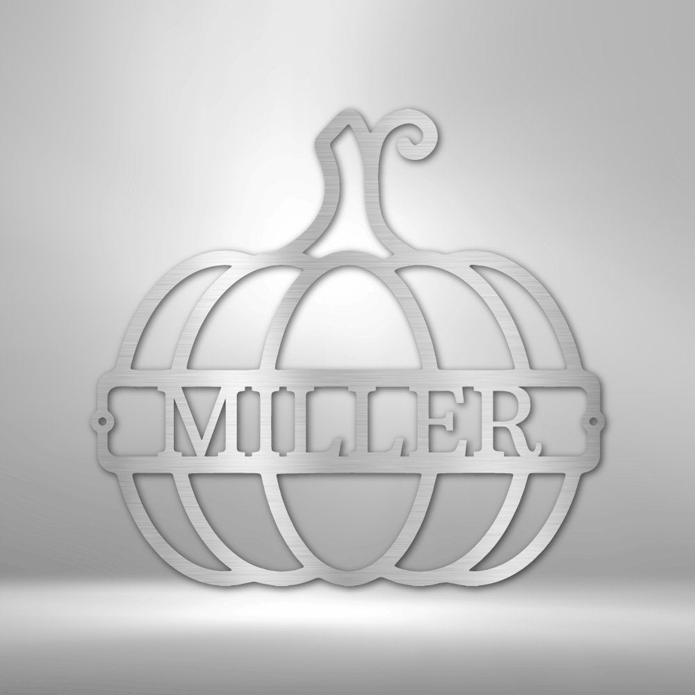 Kate McEnroe New York Personalized Family Name Pumpkin Monogram Steel SignMetal Wall ArtMEM - 243 - 00 - 12 - Silver - Galvanized - 0.06 - 2