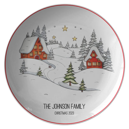 teelaunch Personalized Family Name Whimsical Winter Landscape Dinner Plate Kitchenware